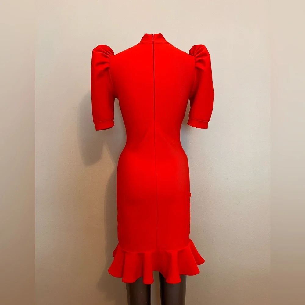 Red Slimming Stretch Dress with Exaggerated Sleeves Size M by Tiffany Houghton - Picture 4 of 5